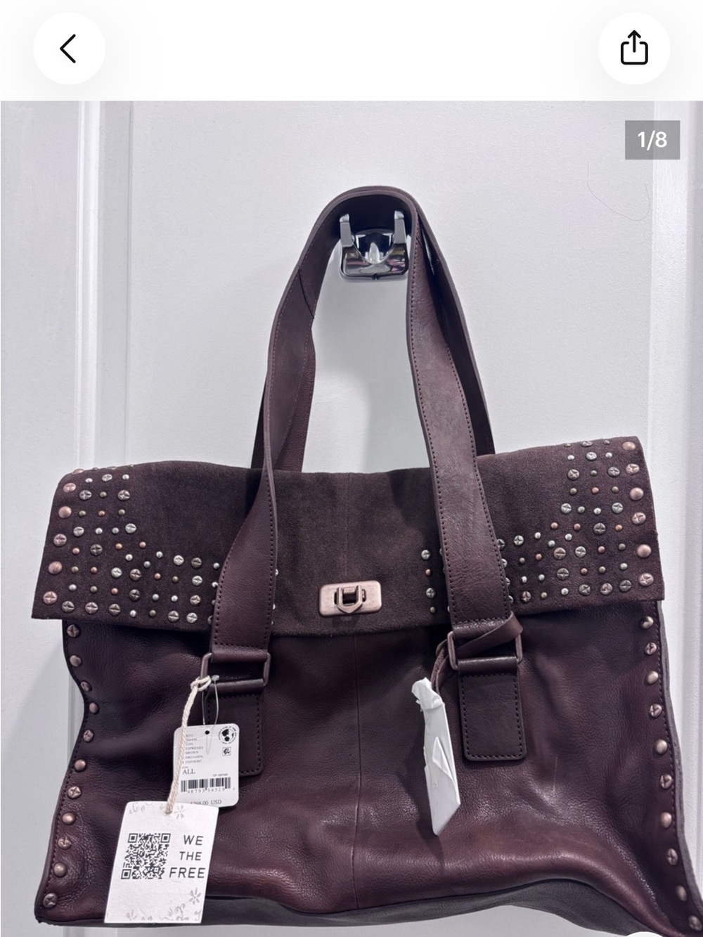We The Free Shay Studded Brown Leather Tote